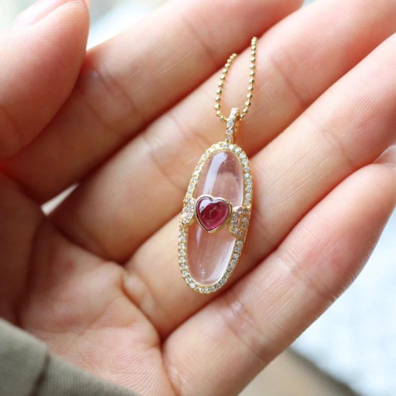 Natürlicher Eis-Chalcedon mit Samen Romantischer herzförmiger Anhänger Hochwertige Exquisite Und Modische Halskette Neuer Schmuck