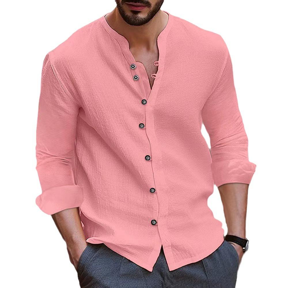 Men's Casual Stand Up Collar Solid Color Long Sleeved Shirt