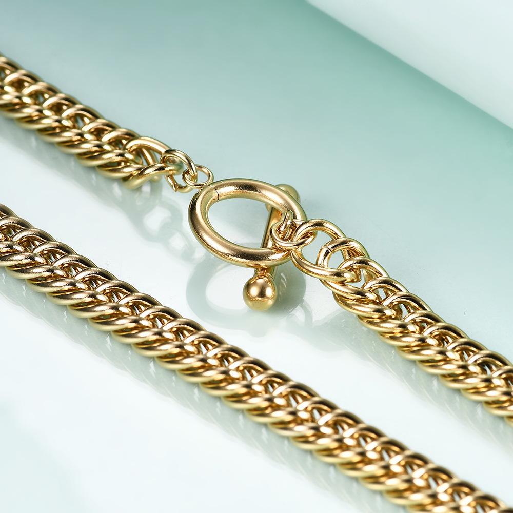 Unisex 14K Gold-Plated Cuban Link Necklace - 7MM Titanium Steel with OT Buckle