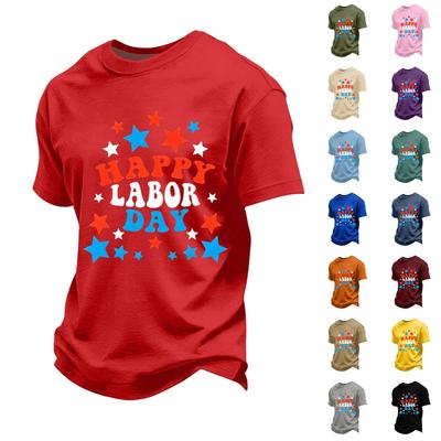 Herren lockeres lässiges kurzärmeliges T-Shirt mit Grafikdruck zum Tag der Arbeit Rundhalsausschnitt bequemes Oberteil