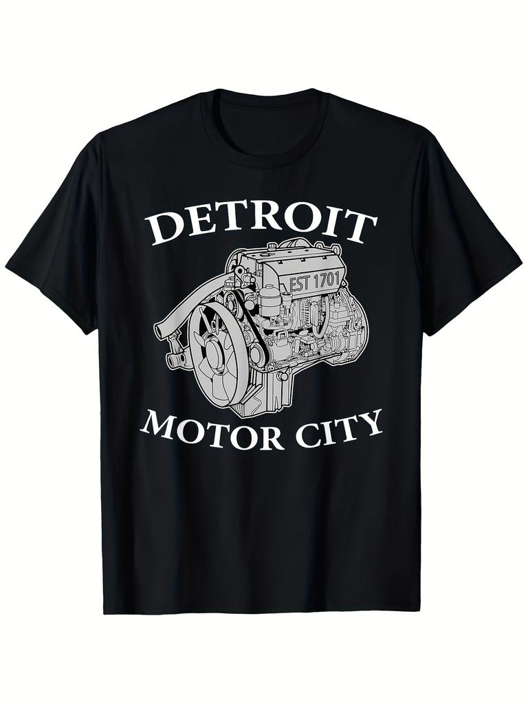 Vintage Detroit Motor City Car Enthusiast with Big Block V8 Engine Design100 cotton Oneck short sleeve printed mens Tshirt