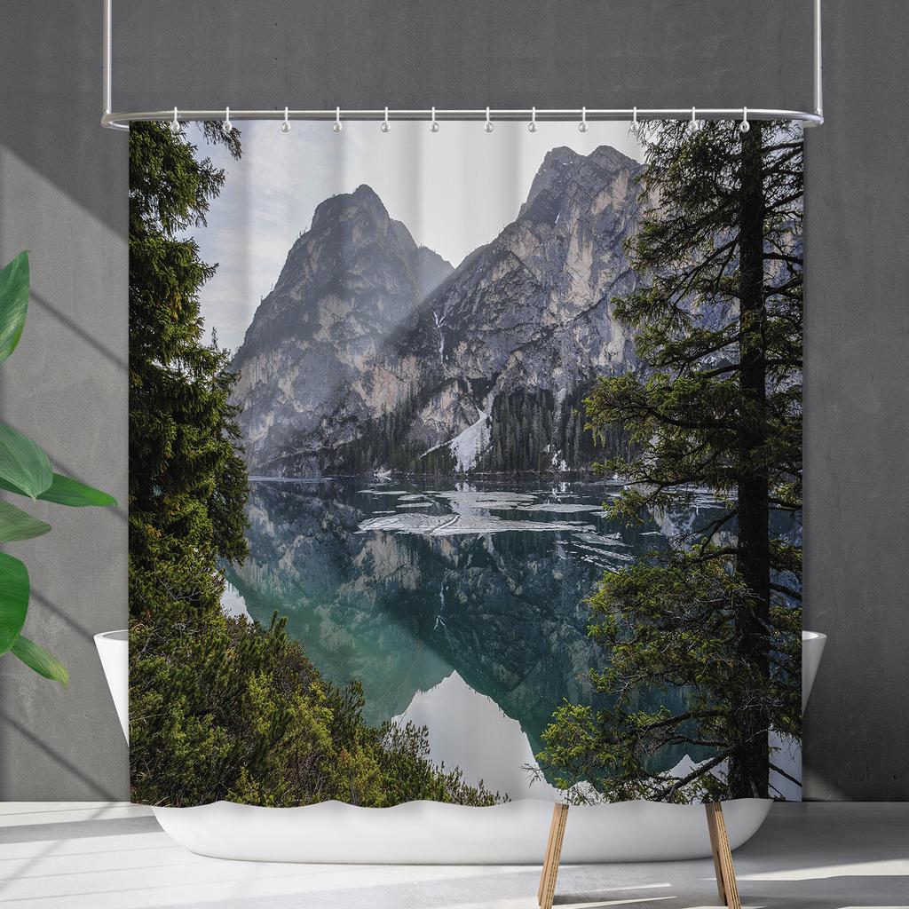 Bathroom Waterproof Curtain Digital Printing Landscape Waterfall Shower Curtain Free Punching Toilet Partition Curtain Shower Cloth