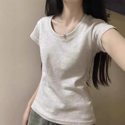 Women's American Style Slim Fit Crew Neck Cotton T-Shirt - 2026 Summer Design, Short Sleeve, Cinched Waist