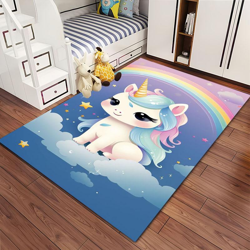 Cute Unicorn 3D HD Cartoon Area Carpet,Rug for Living Room Tapete for Bedroom Sofa Kitchen Doormat Decor,Kids Non-slip Floor Mat