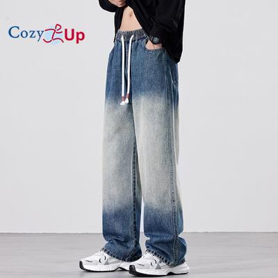 Cozy Up Mens Gradient Jeans Loose Graphic Pants Punk High Waist Bottom Jeans with Pocket