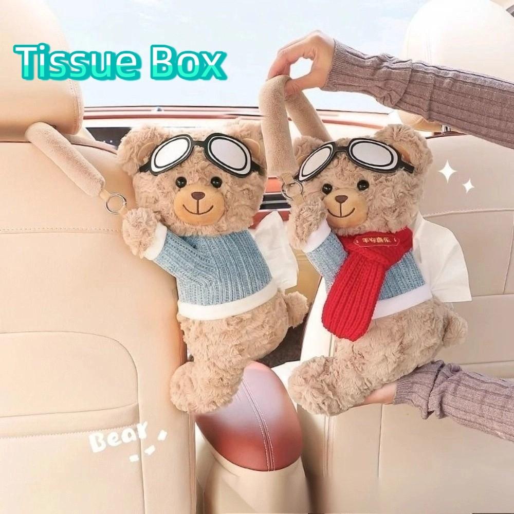Soft Tissue Box Short Plush Bear Shape Multi-functional Storage Bag Cute Car Paper Box  Office