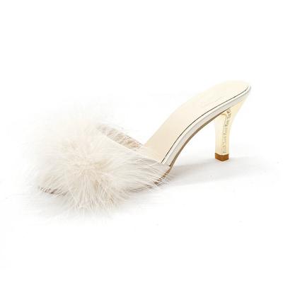 Women Slippers Summer Fashion Hairy Stiletto Sandals Slippers Women Word Drag Open Toe Wear High Heel Slippers Women