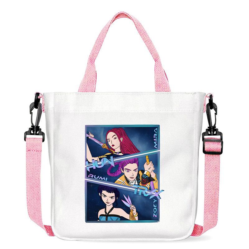 KPop Demon Hunters Shoulder Bag Kawaii Cartoon Handbag Large Capacity Crossbody Fashion Portable Canvas Storage Bags Gift Kid Friendly Entertaining