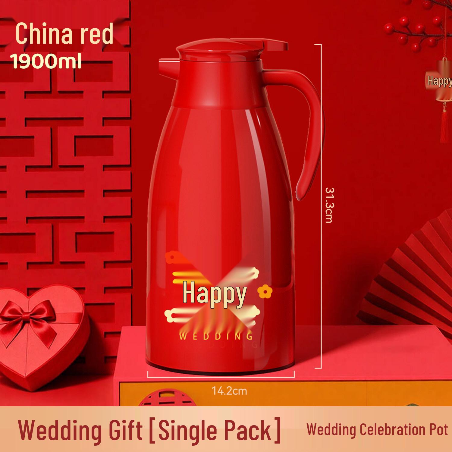 Red Dowry Hot Water Bottles & Glass-Lined Kettles Set: Wedding & Household Thermal Flasks Pair