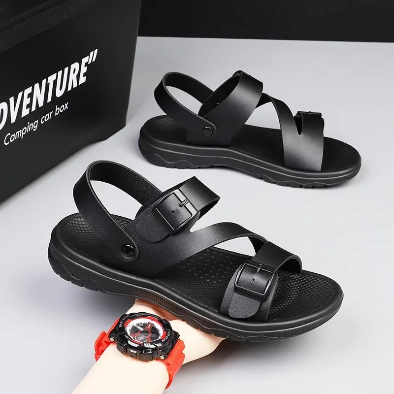 Fashion Summer Comfortable and Non slipSandals for Men Outdoor Casual Sport Leather Slippers  Breathable Beach Flip-Flop Garden Shoe