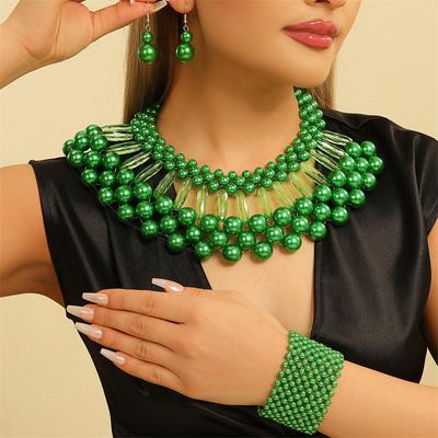 3tlg./Set Mehrschichtiger Imitations-Zirkon Zirkon Set Party Bunte Halskette Ohrringe Armband Set Für Frauen Afrikanische Zirkon Geschenke