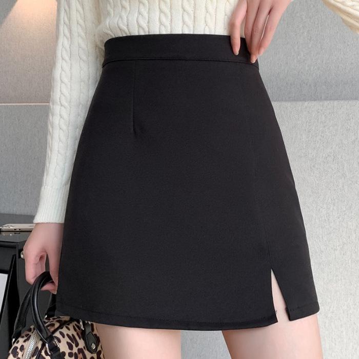 Petite High Waist Zipper Slit A-line Mini Skirt – Spring & Autumn Slimming Hip-Hugging Style.