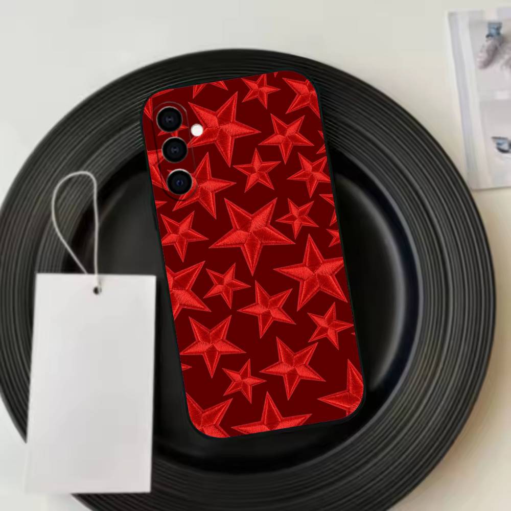 Ins Korea R-Red Stars Phone Case For Samsung Galaxy A73,A72,A71,A70,A53,A52,A51,Soft Silicone Black Cover
