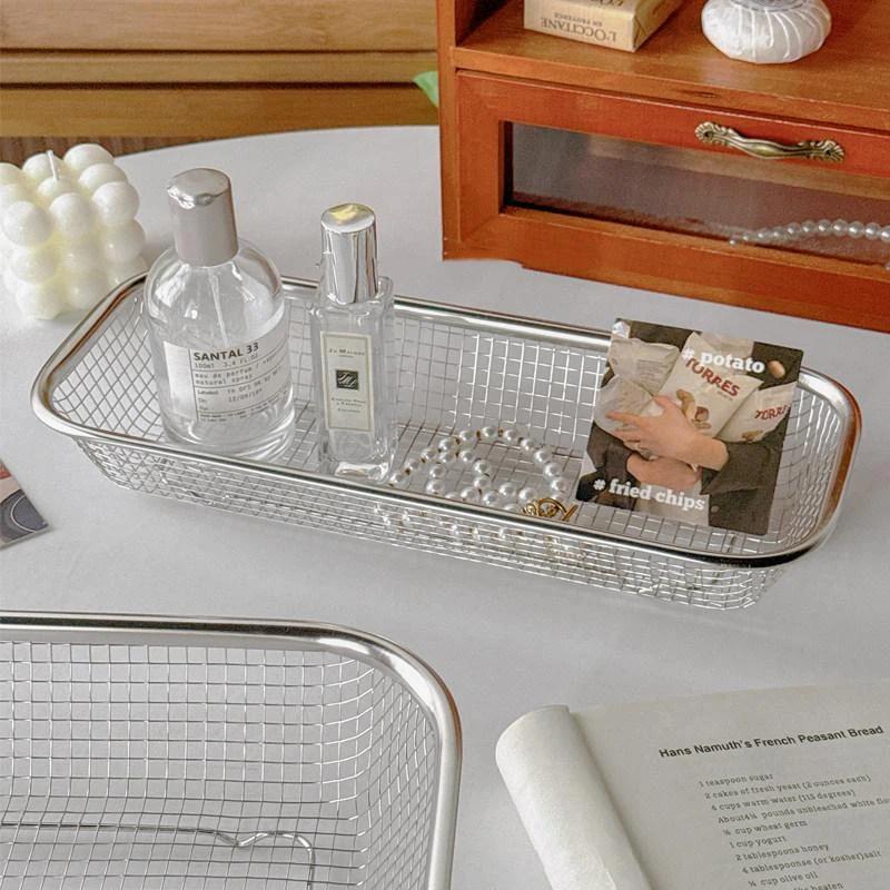 Stainless Steel Mesh Fruit Basket Rectangular Wire Storage Tray Easy Clean Draining Tray For Kitchen Vegetable Washing