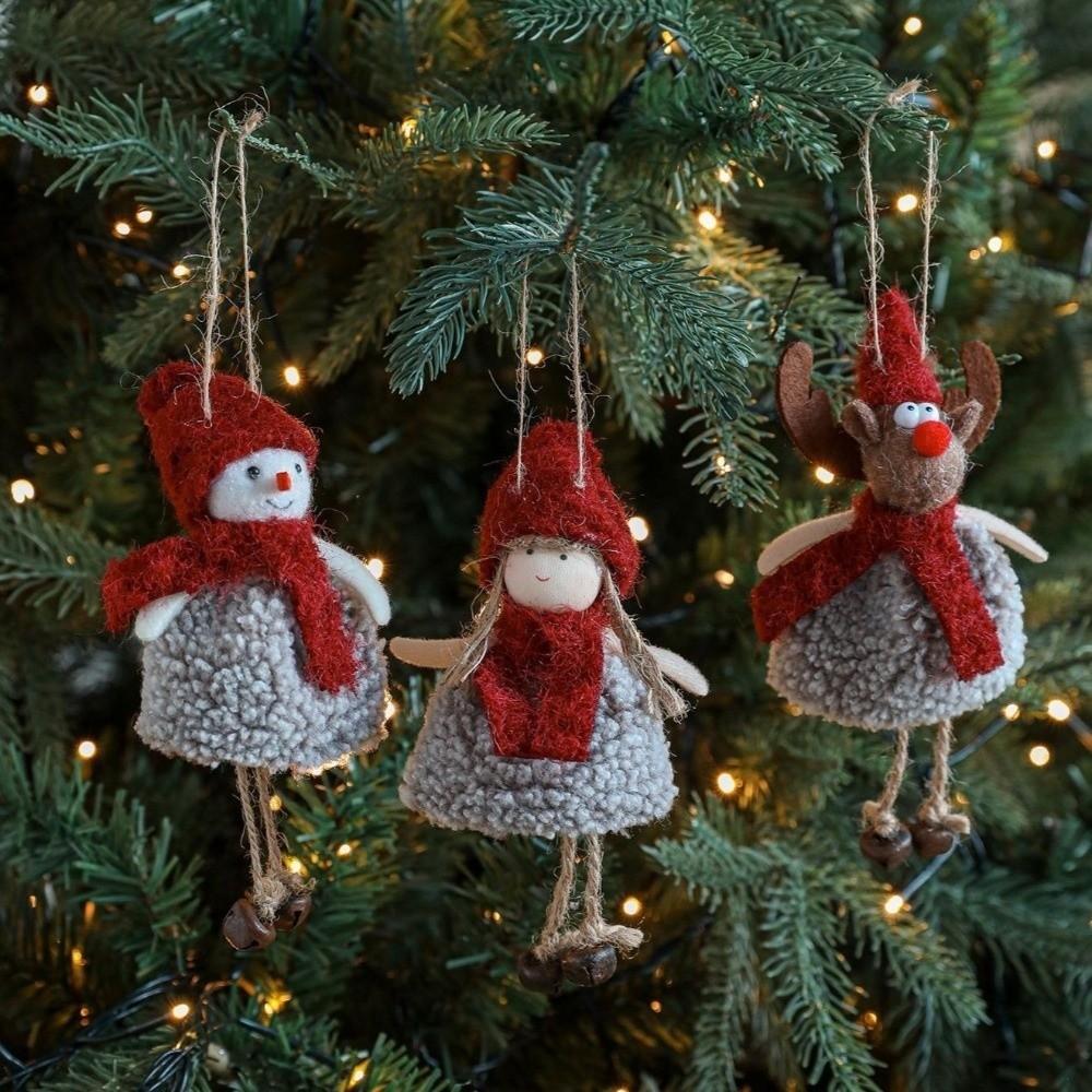 Christmas Snowman Pendant Santa Claus Reindeer Girl Doll Hanging Pendant with Bells Xmas Tree Pendants Christmas Decoration