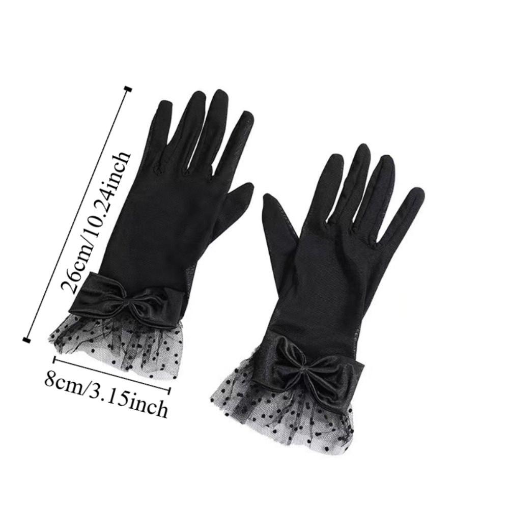 Polka Dot Wedding Bridal Gloves White Long Finger Mittens Retro Black Lace Gloves  Funeral
