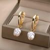 Vintage Baroque Imitation Pearl Dangle Earrings For Women Stainless Steel Ear Clip Circle Earrings Female Jewelry Party Gift