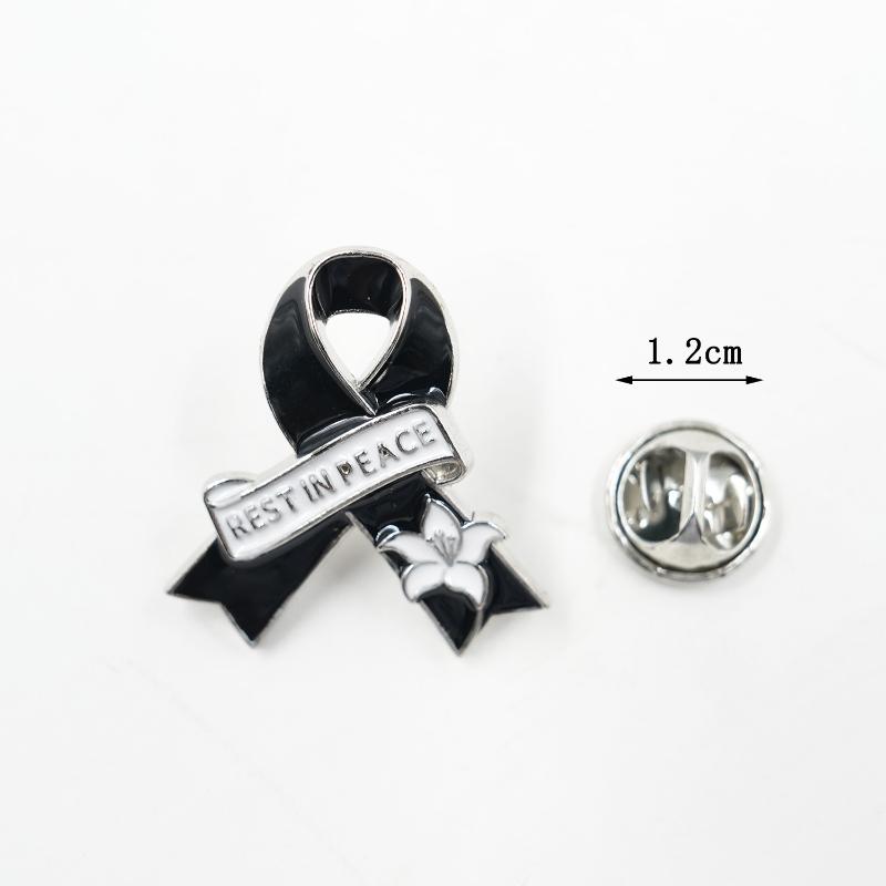 Black Ribbon Memorial Brooch Clothing Lapel Pin Alloy Black Mourning Suit Badge Fashion Accessories Party Jewelry Gift