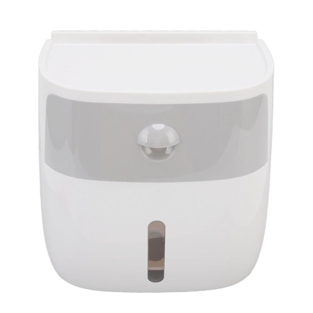 Tissue Holder Wall Mounted Toilet Paper Box Waterproof Roll Paper Storage Box With Push Button Gray White