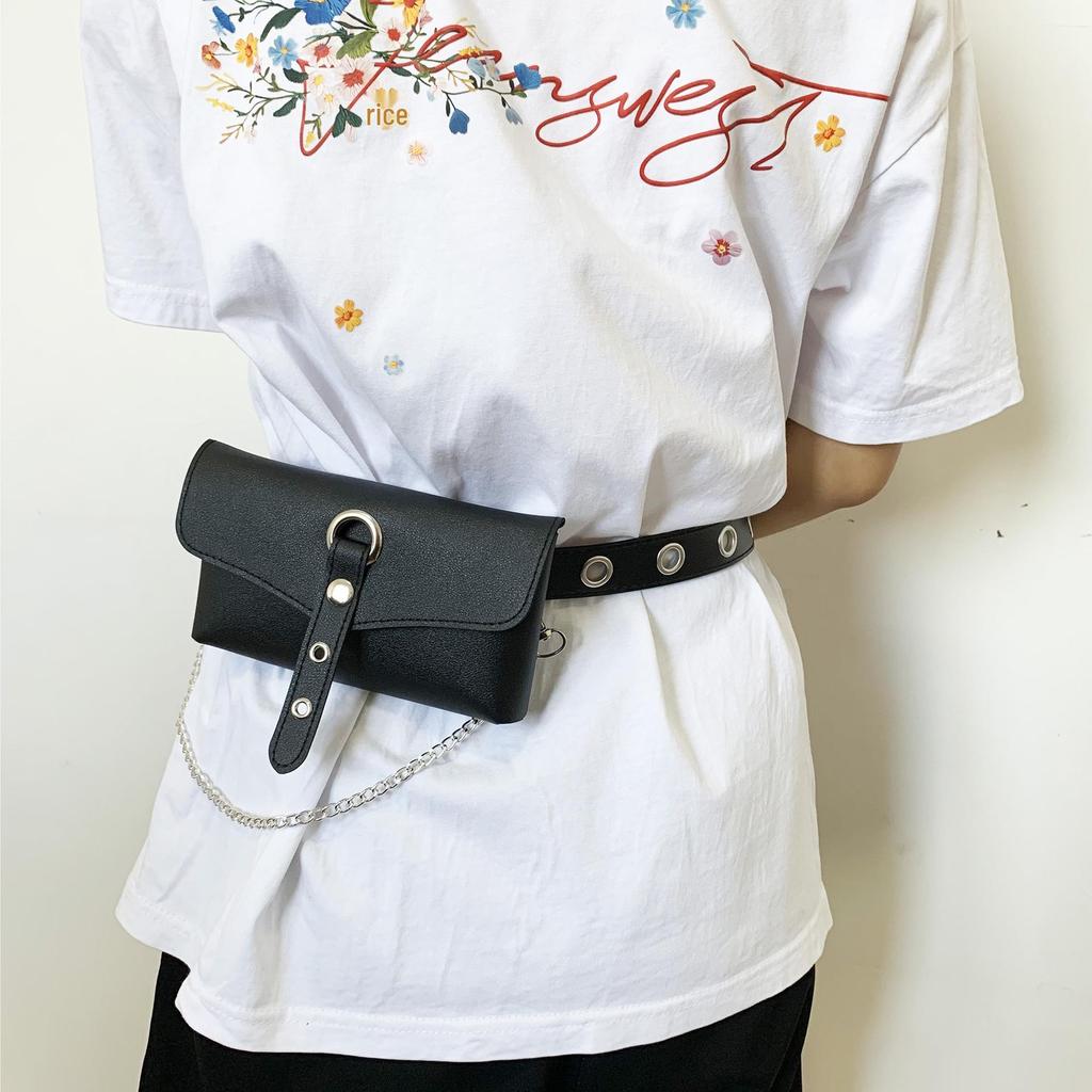 Trendy Punk Women's Leather Waist Bag with Chain - Versatile Phone and Accessory Holder