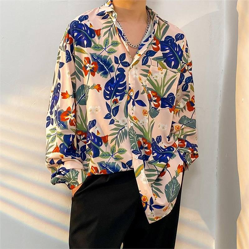 Heren bloemenoverhemd - Japanse en Koreaanse stijl, lente/herfst, trendy retro Hong Kong-stijl, casual all-match jas