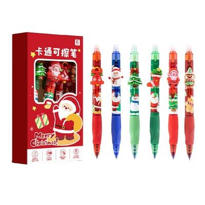 6Pcs Holiday Erasable Gel Pen Retractable Gel Inks Pens Blue Inks 0.5mm Tip for Writing Journaling Stocking Fillers