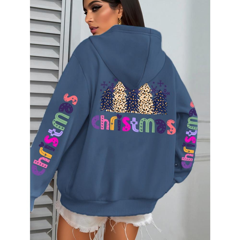 Merry Christmas Leopard Trees Printing Hoodie Women Hip Hop All-Match Streetwear Casual Loose Hoodies Autumn Woman Hoody