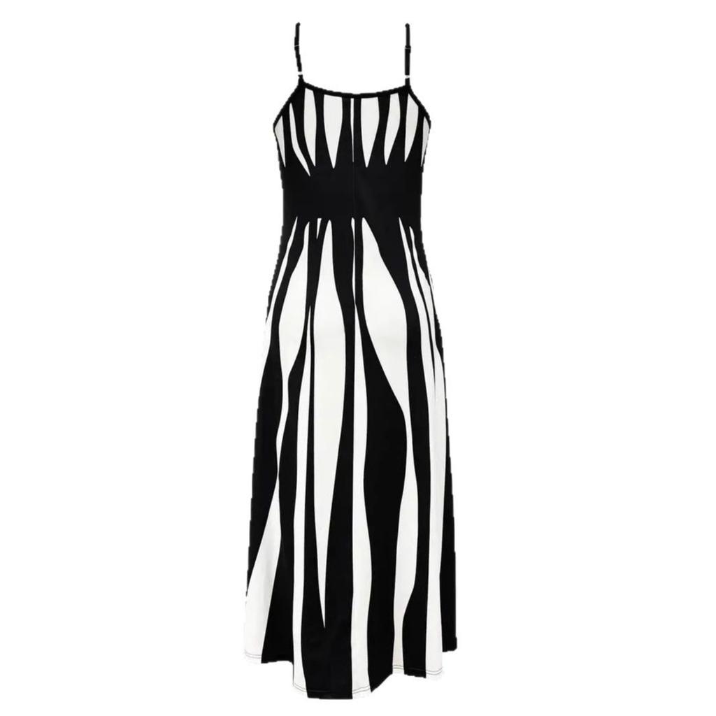 Women Casual Strap V Neck Striped Printed One Piece Dress