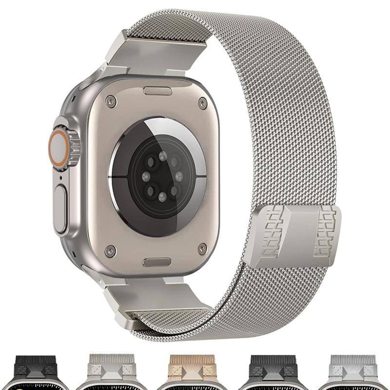 

Міланський ремінець для Apple Watch Ultra 2 Band 49mm 45mm 42mm 44mm Mecha Magnetic Loop Bracelet for IWatch Series 9 8 7 4 5 6 SE 42MM 44MM 45MM 49MM срібний