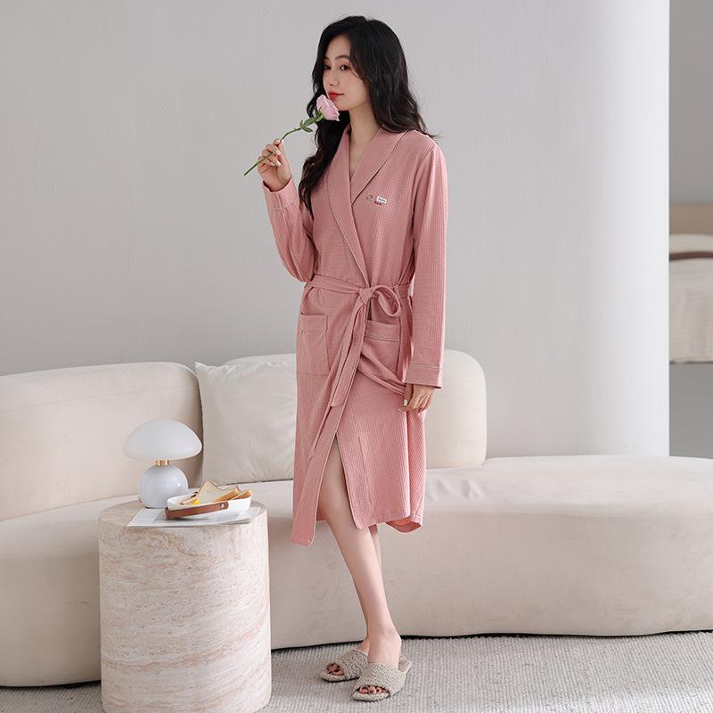 Damen Nachthemd Frühling und Herbst Baumwolle Langarm Bademantel Große Größe Saugfähig Damen Schönheitsstudio Hotel Kimono Yukata