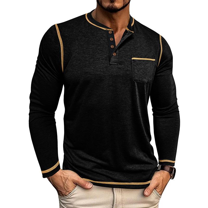 Men s Plus Size Long-Sleeve T-Shirt, Men s Four-Button Shirt, Plus Size Round Neck, Quick-Dry S чёрный