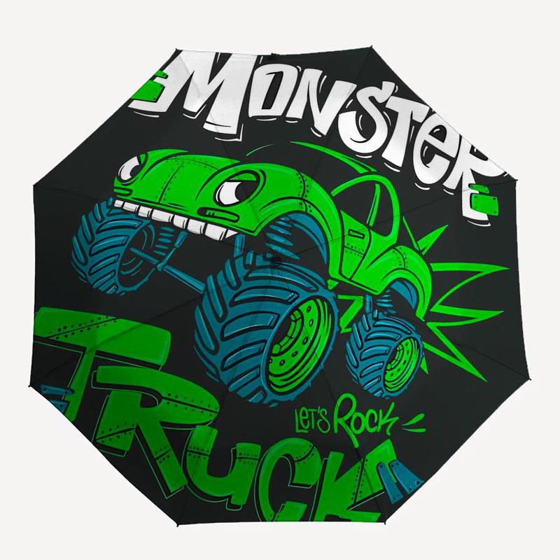 Ombrello da Viaggio a Tema Monster Truck con 8 Stecche, Apertura e Chiusura Automatiche, Design Pieghevole Portatile, Ombrello Compatto ed Elegante Adatto per