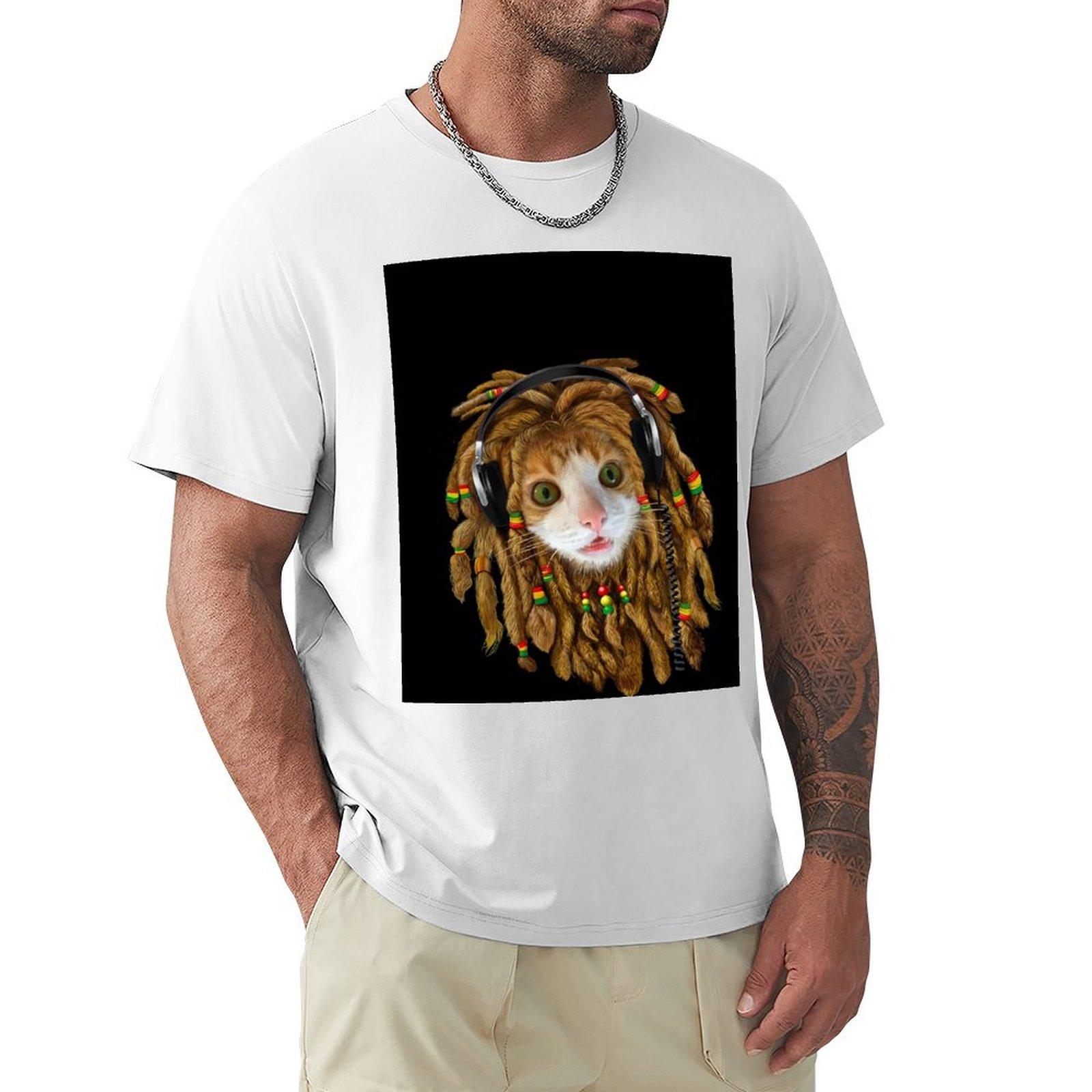 Dreadlock cat loves music TShirt anime figures plus size clothes man clothes men workout shirt S