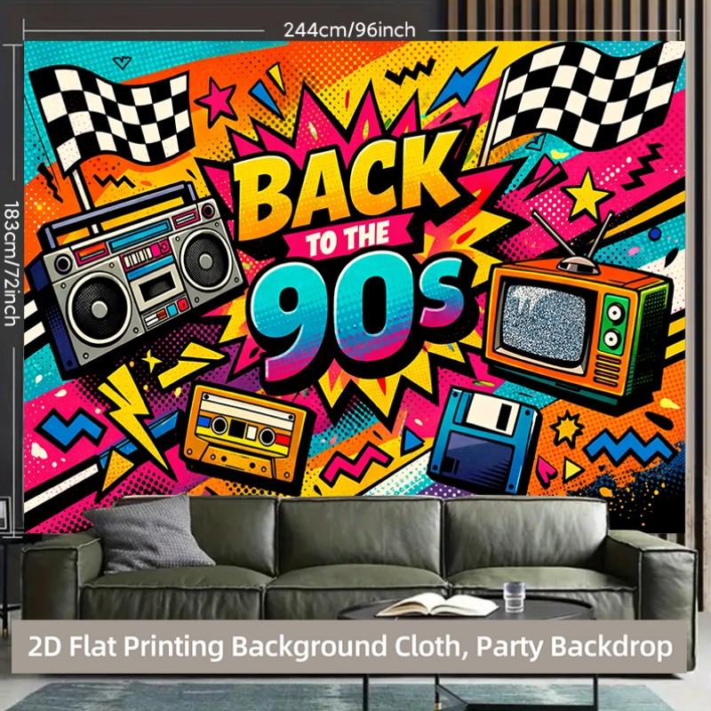 1 piece of 2D background fabric nostalgic polyester background fabric in the style of the 1990s party banner