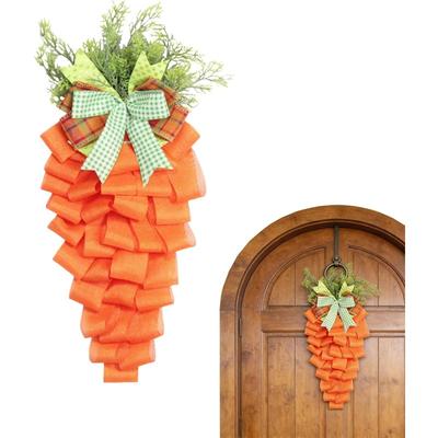 Easter Wreath Burlap Carrot Wreath,Traditional Country Style Simple Chic Front Door Decor, Teardrop Swag for Warm Home, Cheerful Outdoor Window Spring