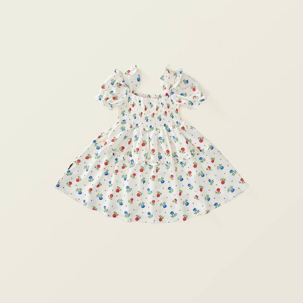 Clearance: Girls' Floral Smocked Short-Sleeve Dress - Summer 2025 Korean Style