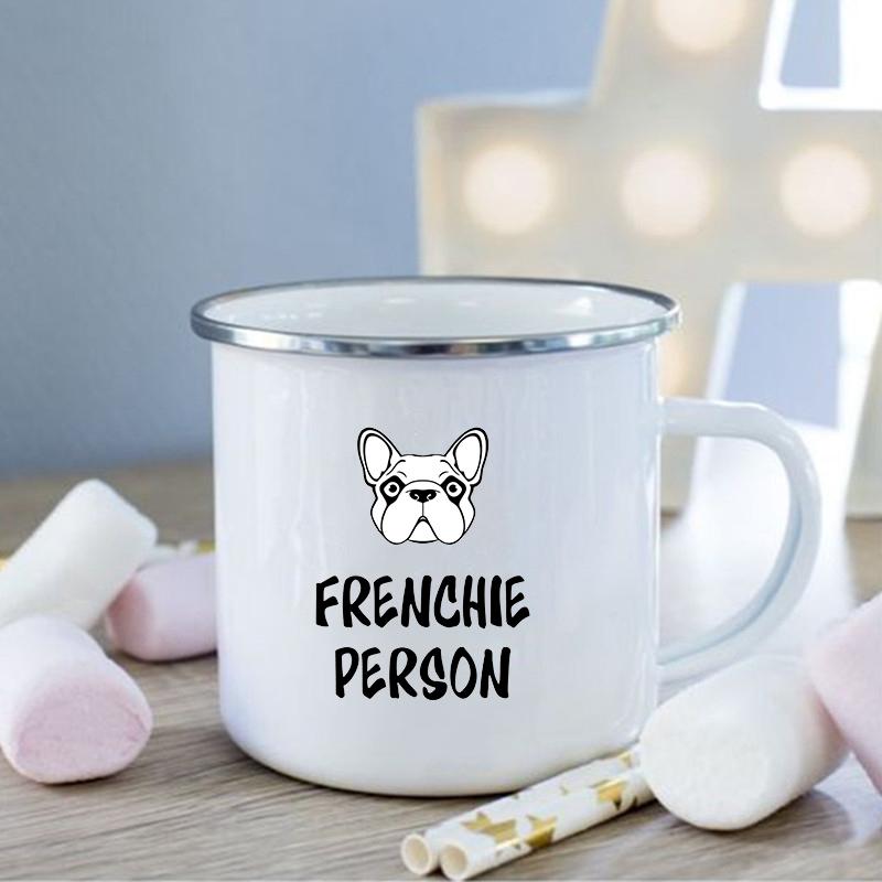 French Bulldog Print Enamel Mug Creative Coffee Cups Drinks Dessert Breakfast Milk Cup Vintage Mugs Handle Drinkware Best Gifts