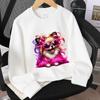 Kids Crewneck Sweatshirt, Cute Dog with Pink Fur Bow & Glasses Graphic Print,Spring Autumn Casual Sport Tops