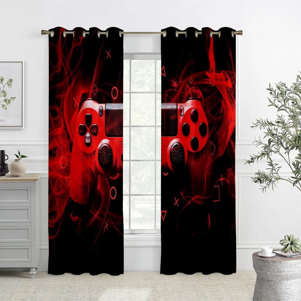 Zasłony z nadrukiem uchwytu do gier, Półzaciemniające zasłony z tunelem na karnisz, Odpowiednie do dekoracji salonu, sypialni, pokoju gier