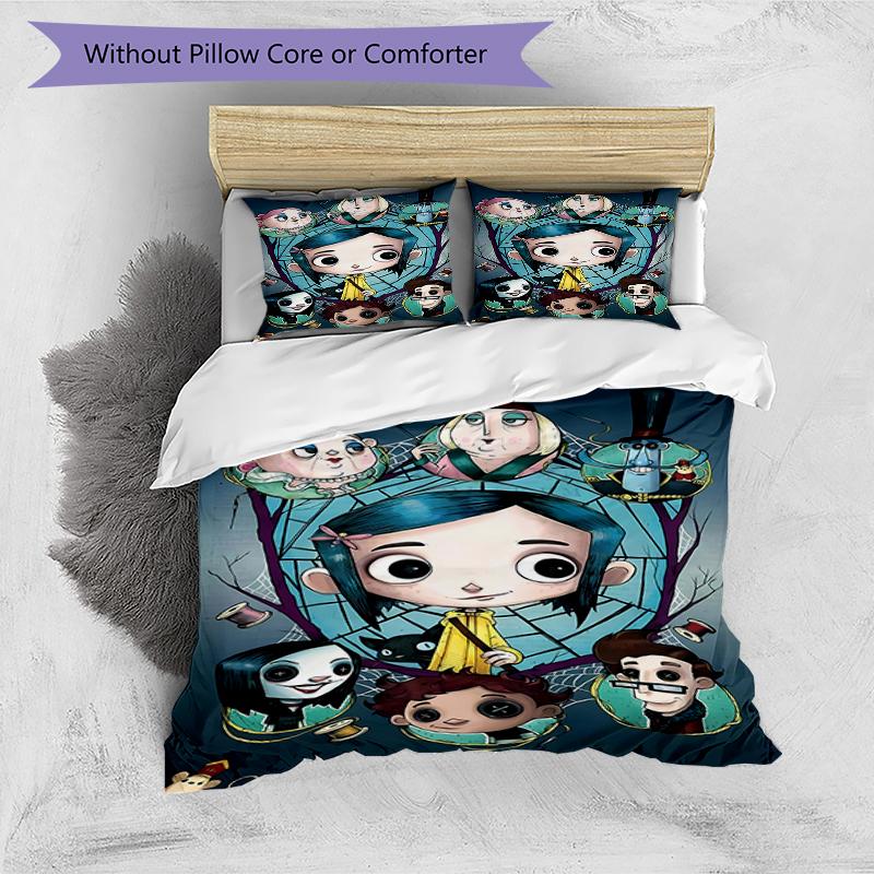 3pcs Coraline (2) Design Cover Set - HD Printed Bedding with 1 Cover and 2 Pillowcases - Perfect for Home and Dorm Decor