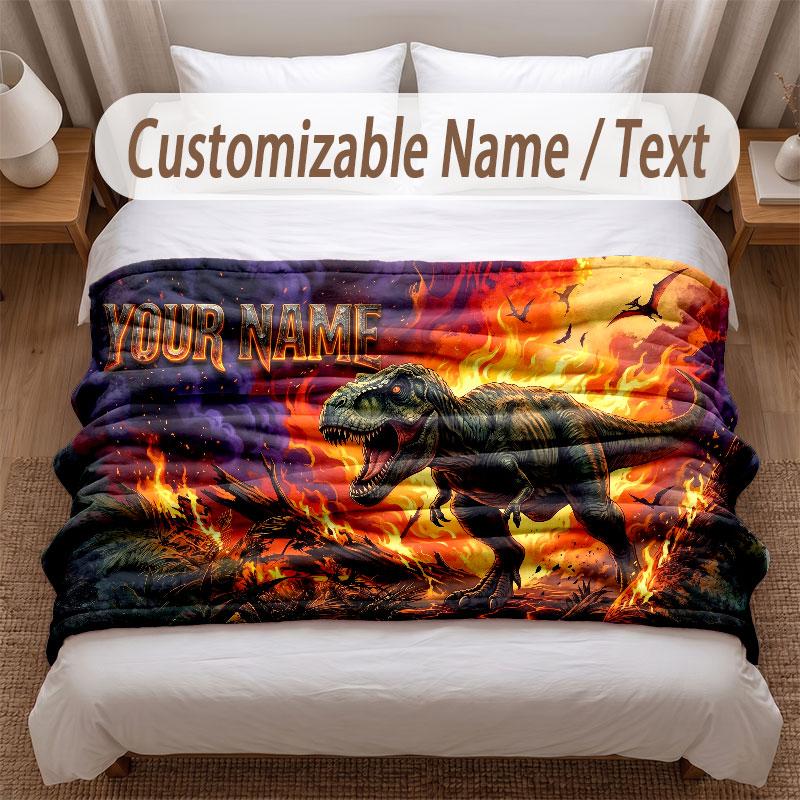 Coperta Morbida a Tema Dinosauri Personalizzata con Stampa Nome Testo Coperta Calda Decorazione Divano Casa Camera da Letto