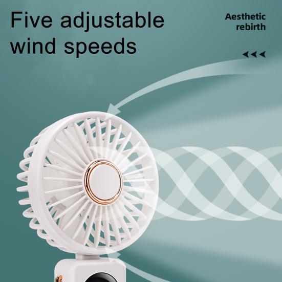 Ventilador de Mão com Cabeça Ajustável de 90 Graus Ventilador Mini Portátil Carregamento USB Bateria Grande Indicador de Bateria LED Ventilador