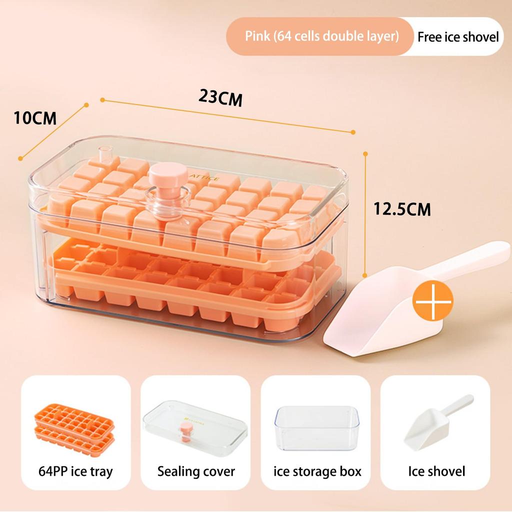 Iskubsbricka med lock, skopa och behållare 64 fack formar snabb insamling av iskuber