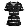 Women's Loose Short Sleeved Fashionable Square Printing V-neck Buttonable Side Slit Top T-shirt