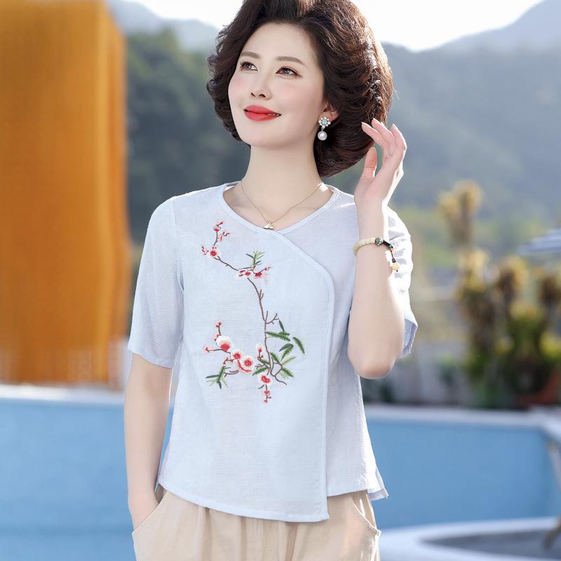 2026 New Stylish Cotton-Linen Summer Maternity T-Shirt for Middle-Aged and Elderly Women