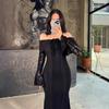 Autumn and Winter European and American Women's Elegant Lace Hip-wrapped Evening Dress