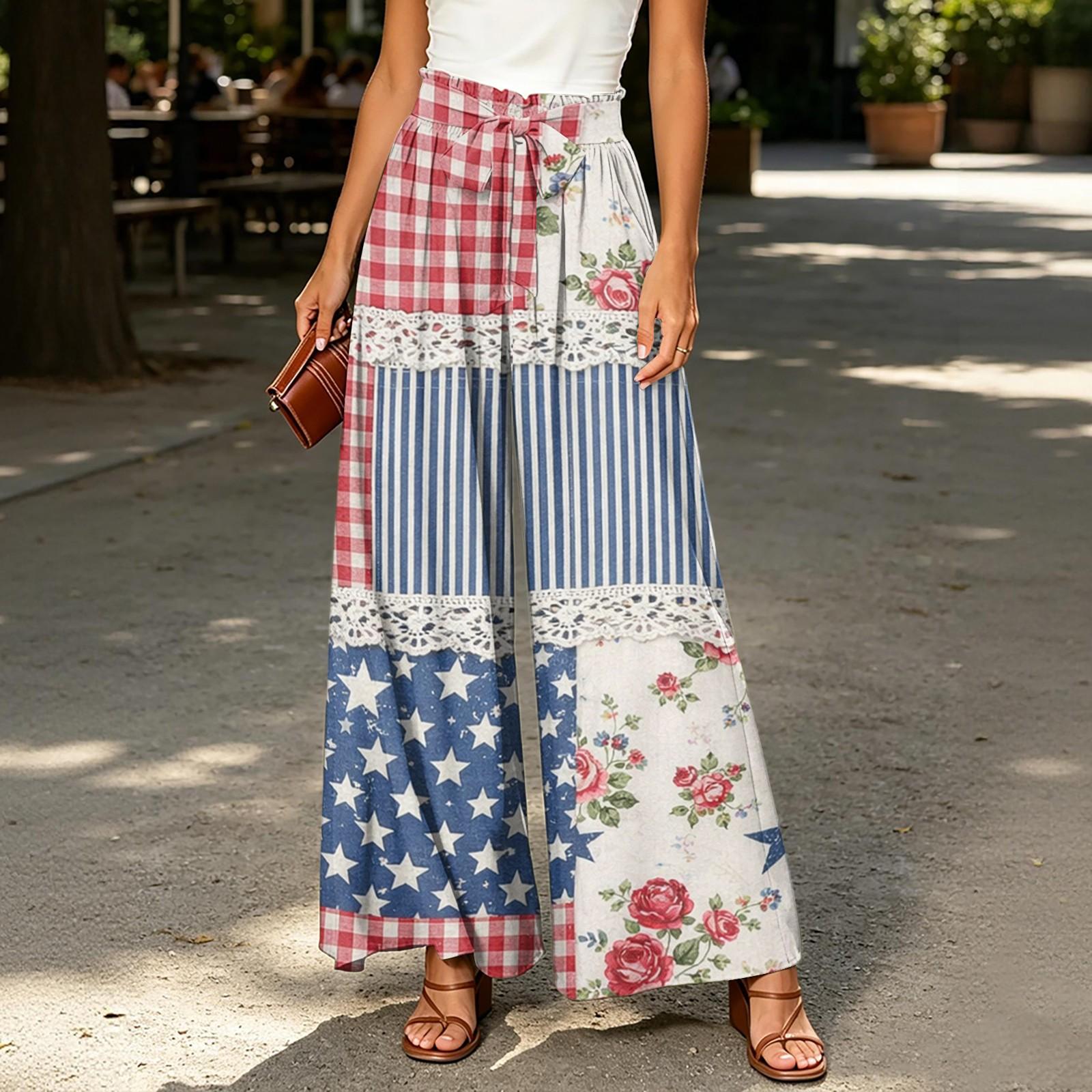 

Women’s Patchwork Printed Maxi Skirt with Star Stripe Floral and Lace Casual Loose Fit Long Skirt for Daily Wear M