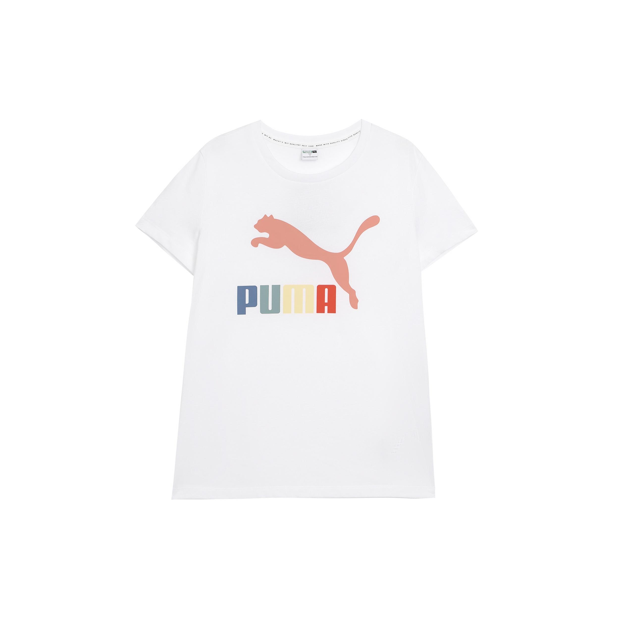 (WMNS) PUMA Classics Logo Interest Tee Logo Casual Round Neck Short Sleeve White Women s 536349-02 L