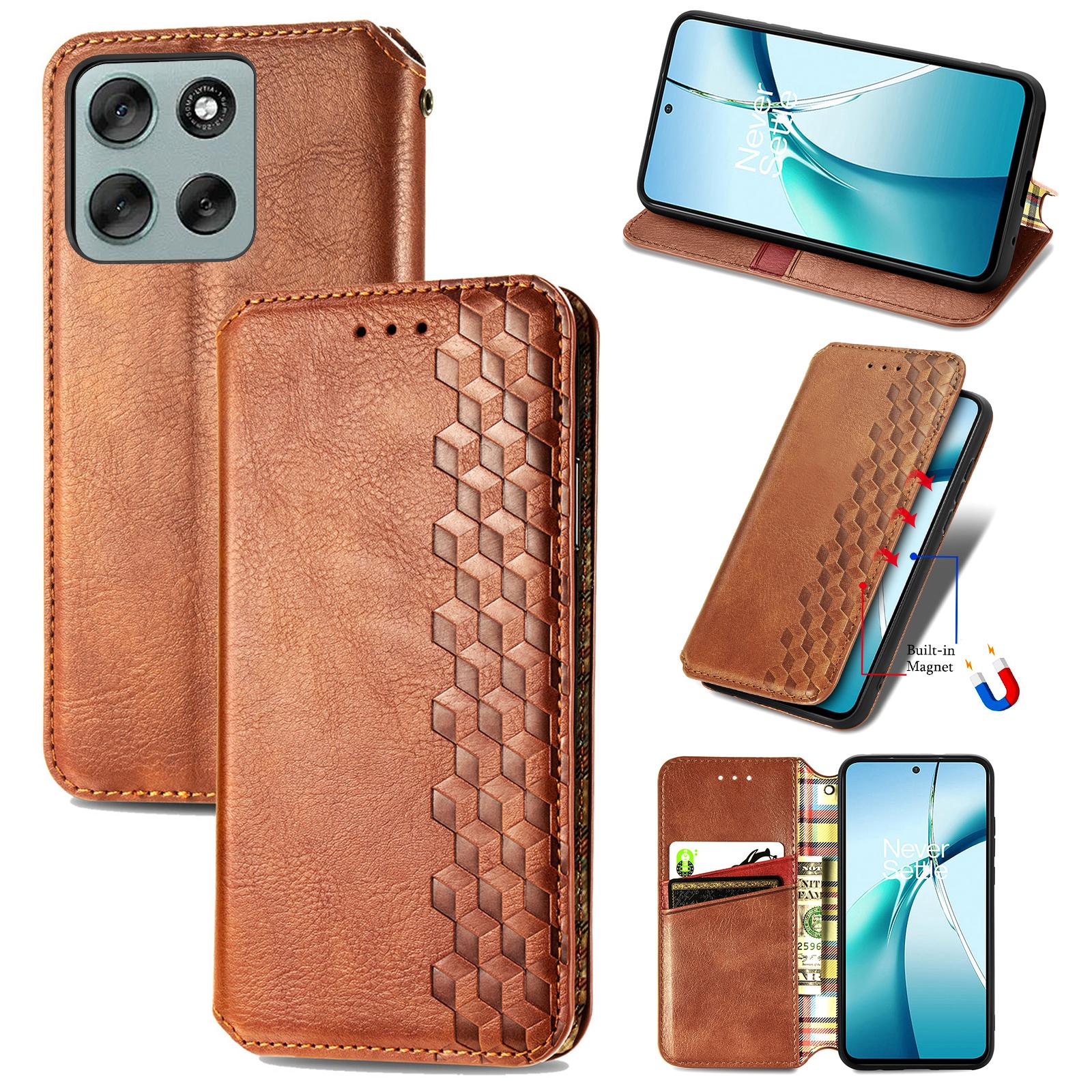 

Чехол для Motorola Moto G56 5G с ромбовидным тиснением, кошелек из ПУ кожи, чехол для телефона Brown