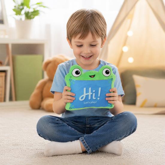 Green Frog Tablet Plush Toy, Soft Stuffed Animal, Cuddly Frog Plushie for Kids, Cute Character Collectible Gift for Boys Girls
